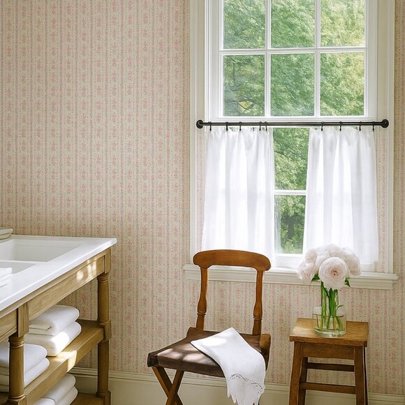 Vintage 1980s Floral Stripe Motif Wallpaper - Picture 6 of 8